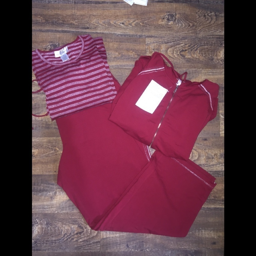 Women's Burgundy Jumpsuit with Striped Top and Zip Hoodie